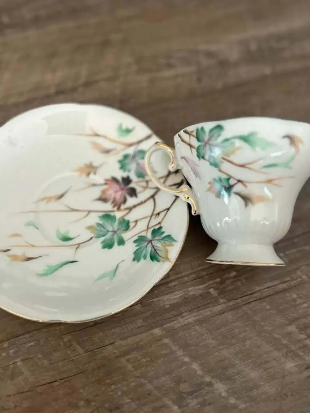 Vintage Hand-Painted Porcelain Teacup and Saucer Set